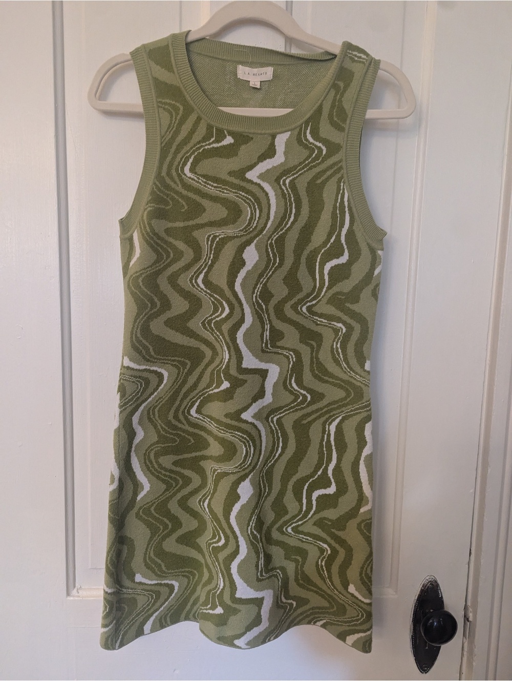 LA HEARTS 70'S GREEN MOD AND MARBLE SWIRL SWEATER DRESS SZ L EUC